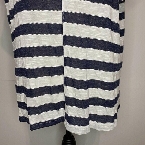 Vince Camuto Sz Medium Semi-Sheer Navy Striped Boxy Top - Picture 3 of 4